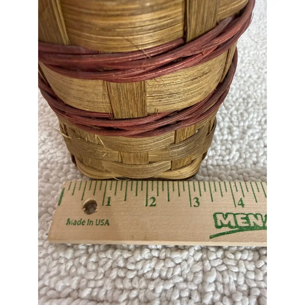 Vintage Woven Wicker Strawberry Basket Oval Hand Painted Cottagecore Decor